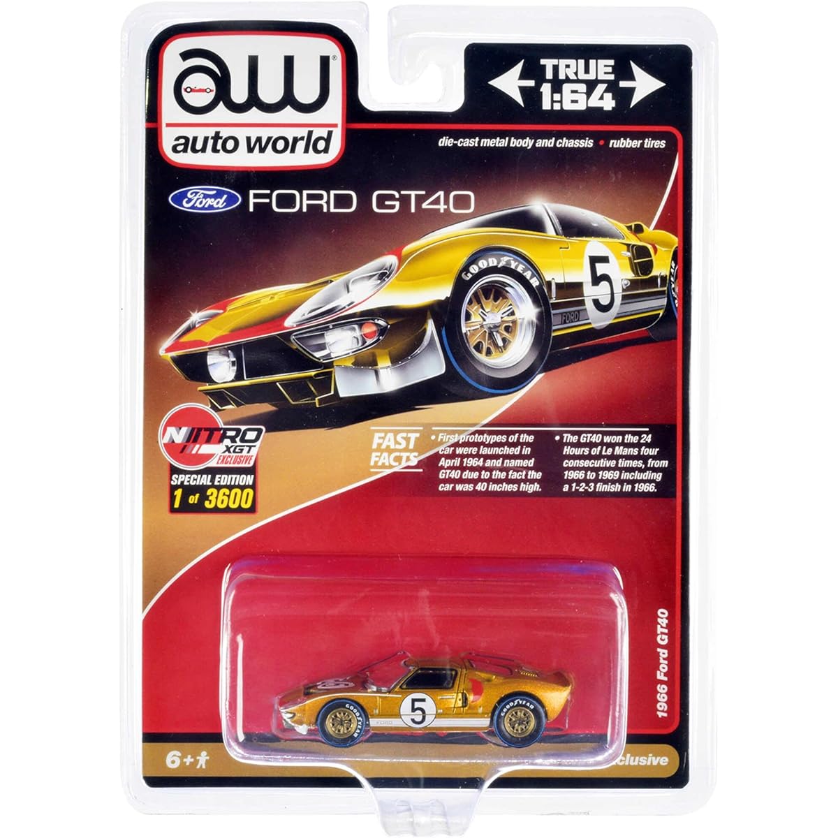 Auto World CP7923 1966 Ford GT40 #5 Gold Limited Edition 3600 Pieces Worldwide 1/64 Diecast Model Car