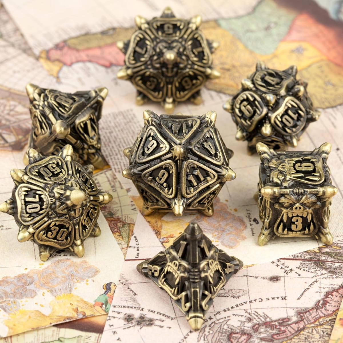 Surpass Metal Dice Set for Role Playing Games, Polygonal Dice, Perfect for RPG and MTG Game Lovers, Perfect for Dungeons & Dragons Table Game, 7 Metal Dice (Ancient Bronze)