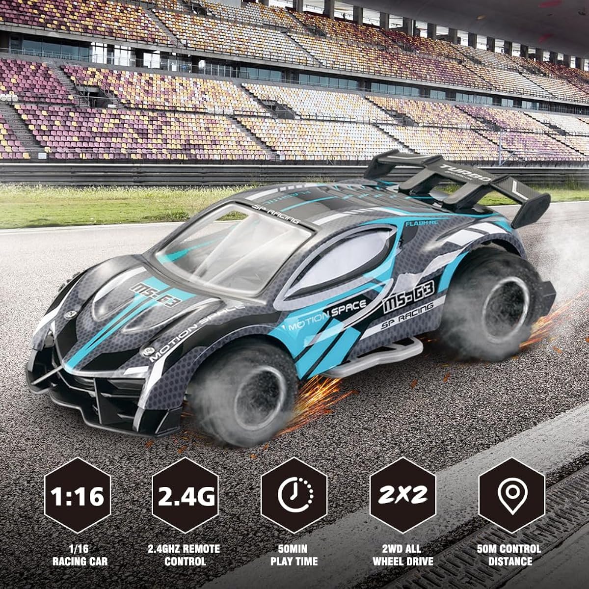 VATOS 1/24 Scale Remote Control Car 2.4GHz High Speed 18KM/H RC Racing Car with Colorful LED Lights Hobby Radio Control Car Toy for Ages 3, 4, 5, 6, 7, 8, 12, Boys, Girls