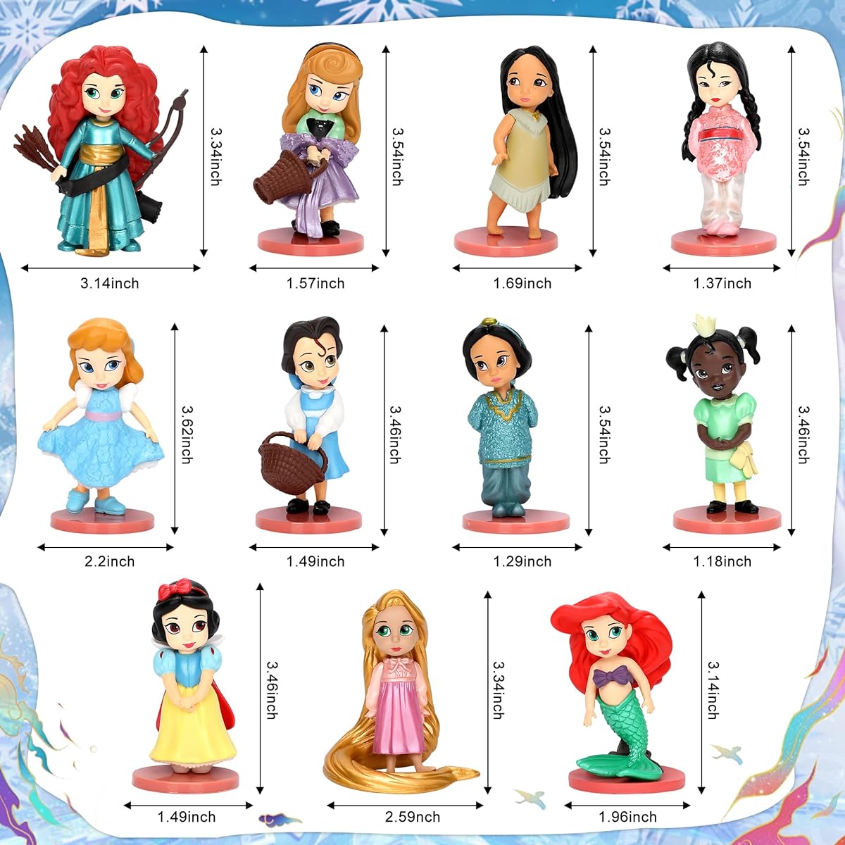 Jcnvcmc Cartoon Princess Action Figure Set 11 Pieces Cute Princess Doll Figures Theme Party Decoration Birthday Gift for Kids Girls