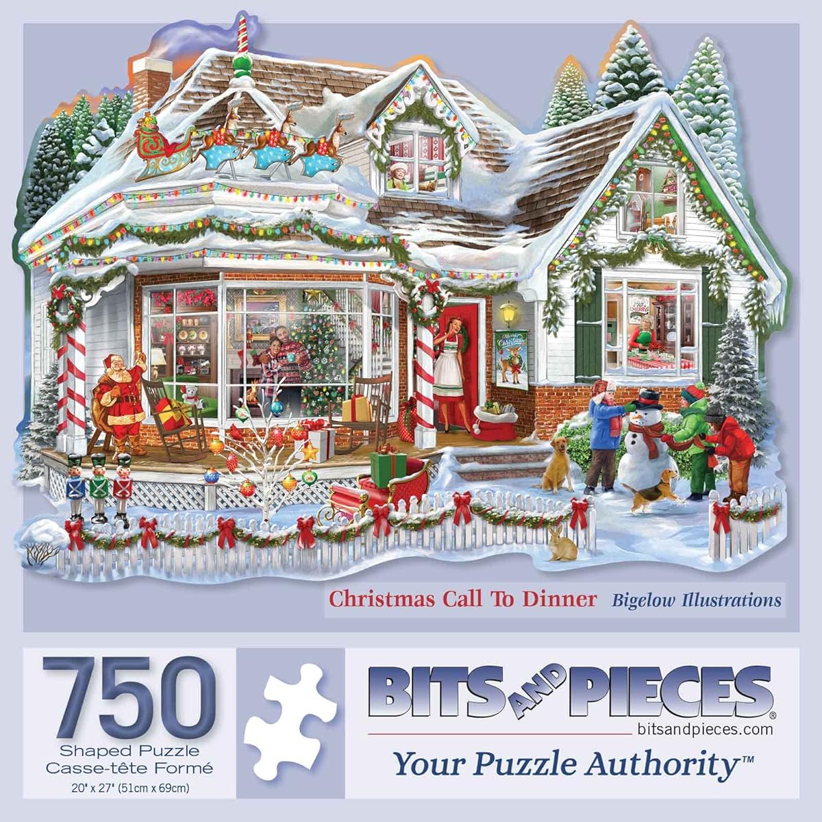 Bits and Pieces - 750 Piece Jigsaw Puzzle for Adults 18" x 24" - "Christmas Calls to Dinner" - 750 Piece Shaped Christmas Jigsaw Puzzle by Bigelow Illustrations