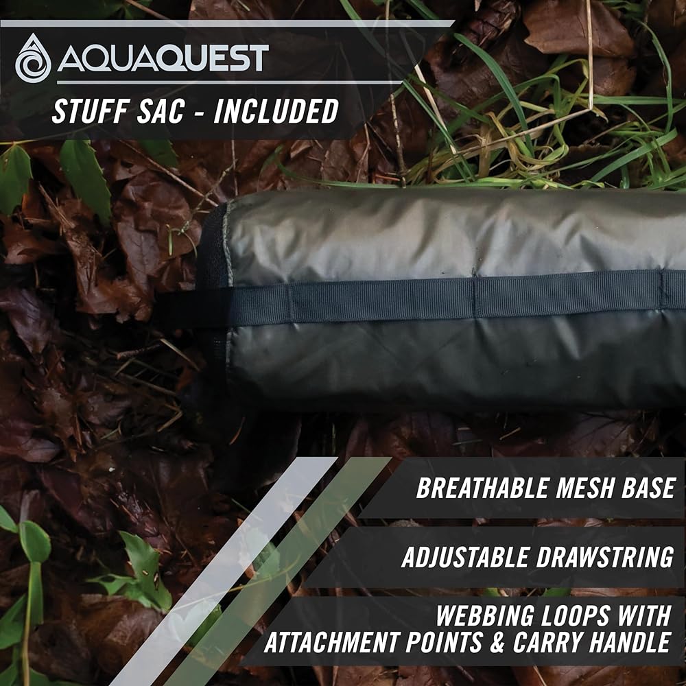 AQUAQUEST GUIDE Waterproof Camping Tarp - Ultralight Bivi Shelter or Rainfly - Essential Camping Gear for Hiking, Hammock and Survival, 3 x 3 m Gray