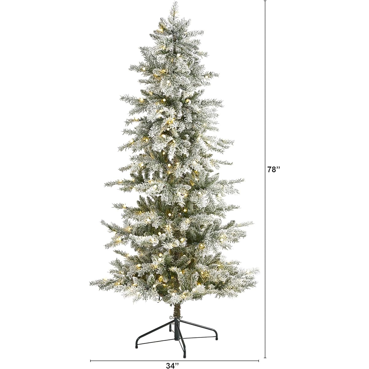 Nearly Natural 6.5' Slim Flocked Nova Scotia Spruce Artificial Christmas Tree with 300 Warm White LED Lights