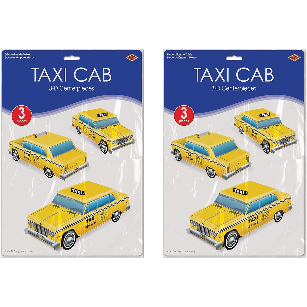 Beistle 53646 3-Dimensional Taxi Cab Centerpiece New York City Party Decorations, 4" x 10.5", Yellow/Black/White