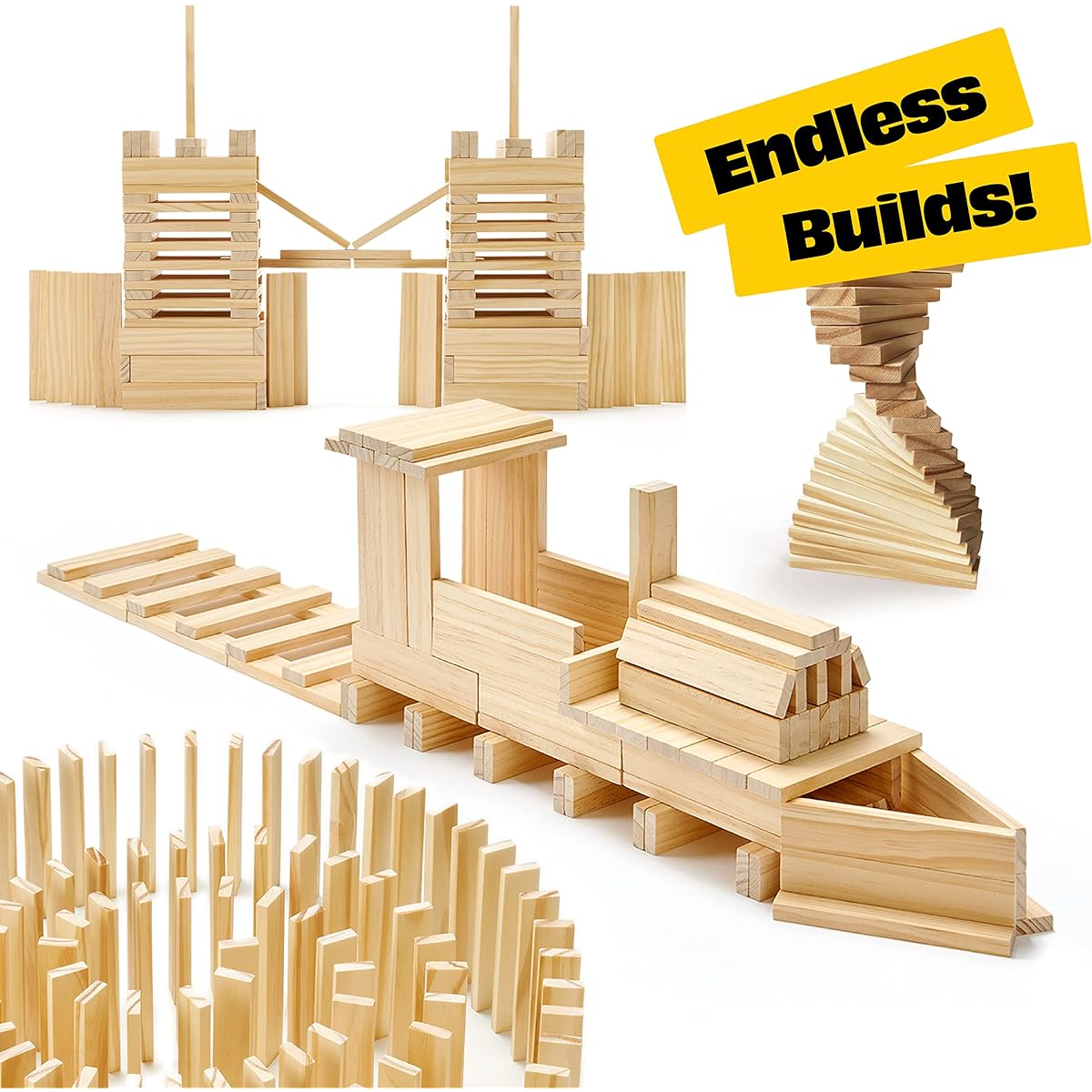 INGLEBURTS Wooden Building Blocks for Children - Wooden Board Set (125 Pieces) Montessori Toy