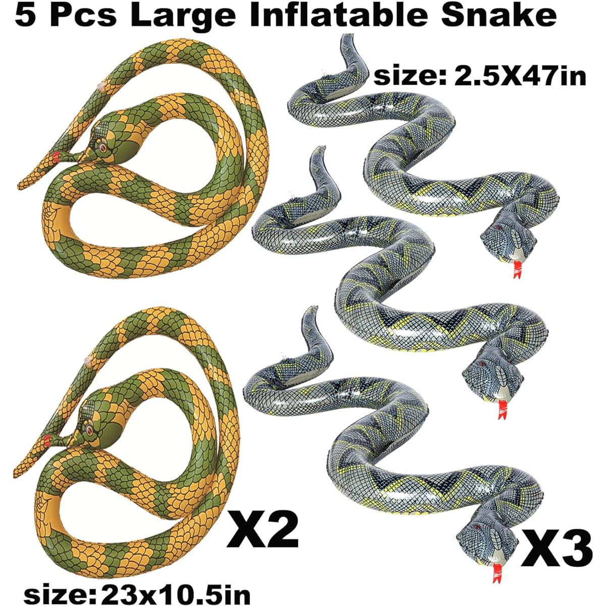 Inflatable Snake, Fake Snake Animal Pool Float Blow Up Snake, Snake Halloween Prank Props Garden Pool Snake Birthday Party Decorations Reptile Party Decorations