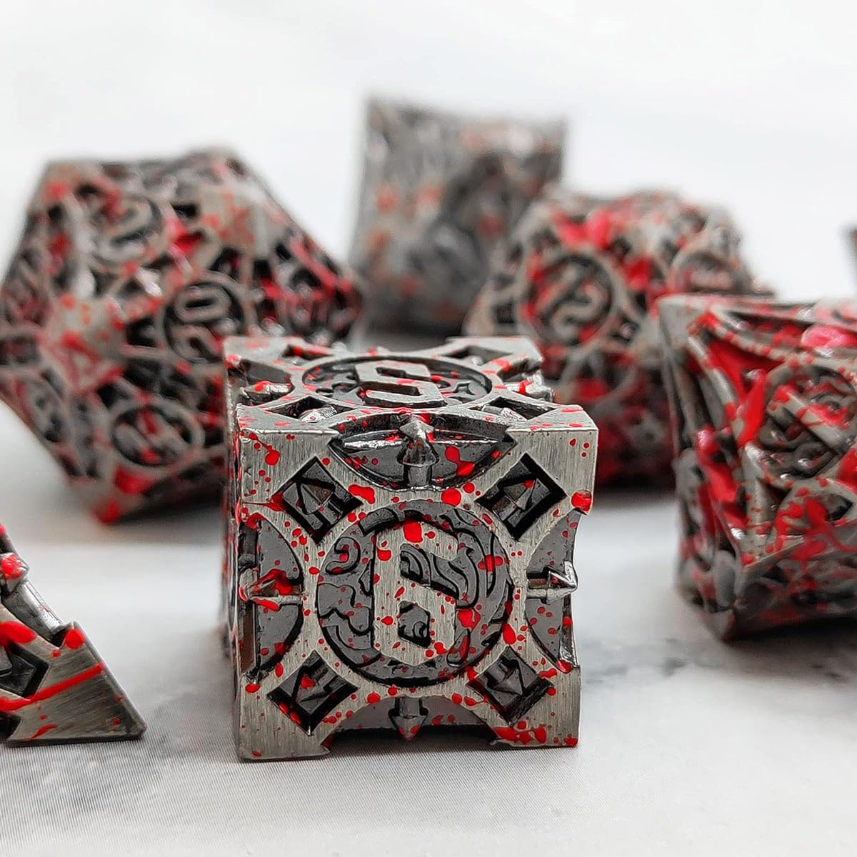 DND Dice Set Metal Polyhedral Dice Set Dungeons & Dragons Dice Large Role Playing Dice D&D Dice MTG RPG Pathfinder D&D Dice Board Game D20 D12 D10 D8 D6 D4 Blood Stained