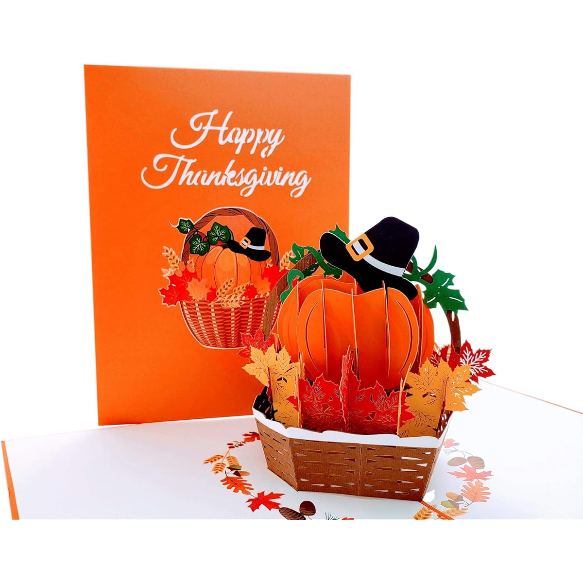 iGifts And Cards Happy Thanksgiving Pumpkin Pop Up Greeting Card - Awesome, Thankful, Blessing, Congratulations, Basket Family, Beautiful, Cool.