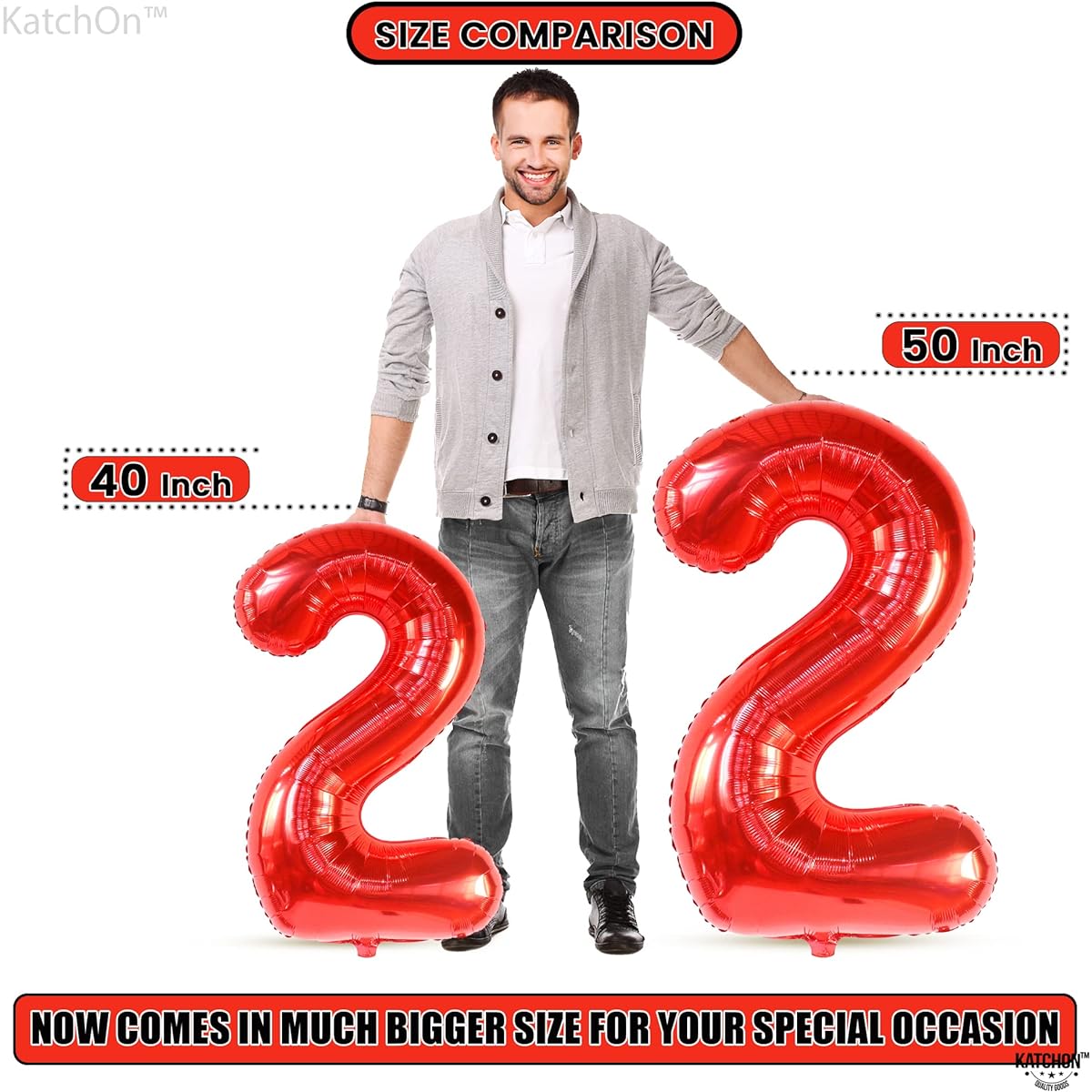 KatchOn Red Number 2 Balloons - Giant 50 Inch | 2nd Birthday Balloons | 2 Balloons for 2nd Birthday Decorations for Boys | 2 Red Balloons for 2 Birthday Decorations | 2 Year Old Balloons