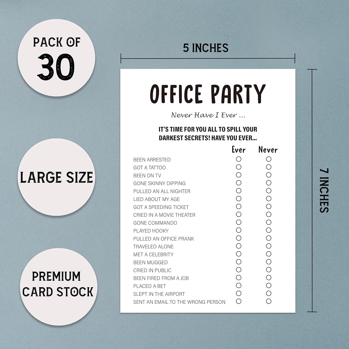 TM04 Minimalist Office Party Never Have I Ever Games, Work Party Games, Team Meeting Games, Office Activities, Happy Hour Games for Coworkers, Pack of 30