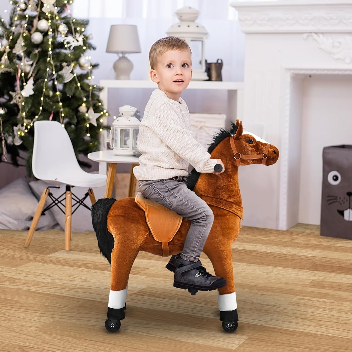 Kidsgrow Ride-on Horse Toys for Kids Equestrian Horse Pony Rider Mechanical Cycle Walking Action Plush Toy for Ages 4-9 No Batteries or Electricity Required Max Load 165 lbs Medium