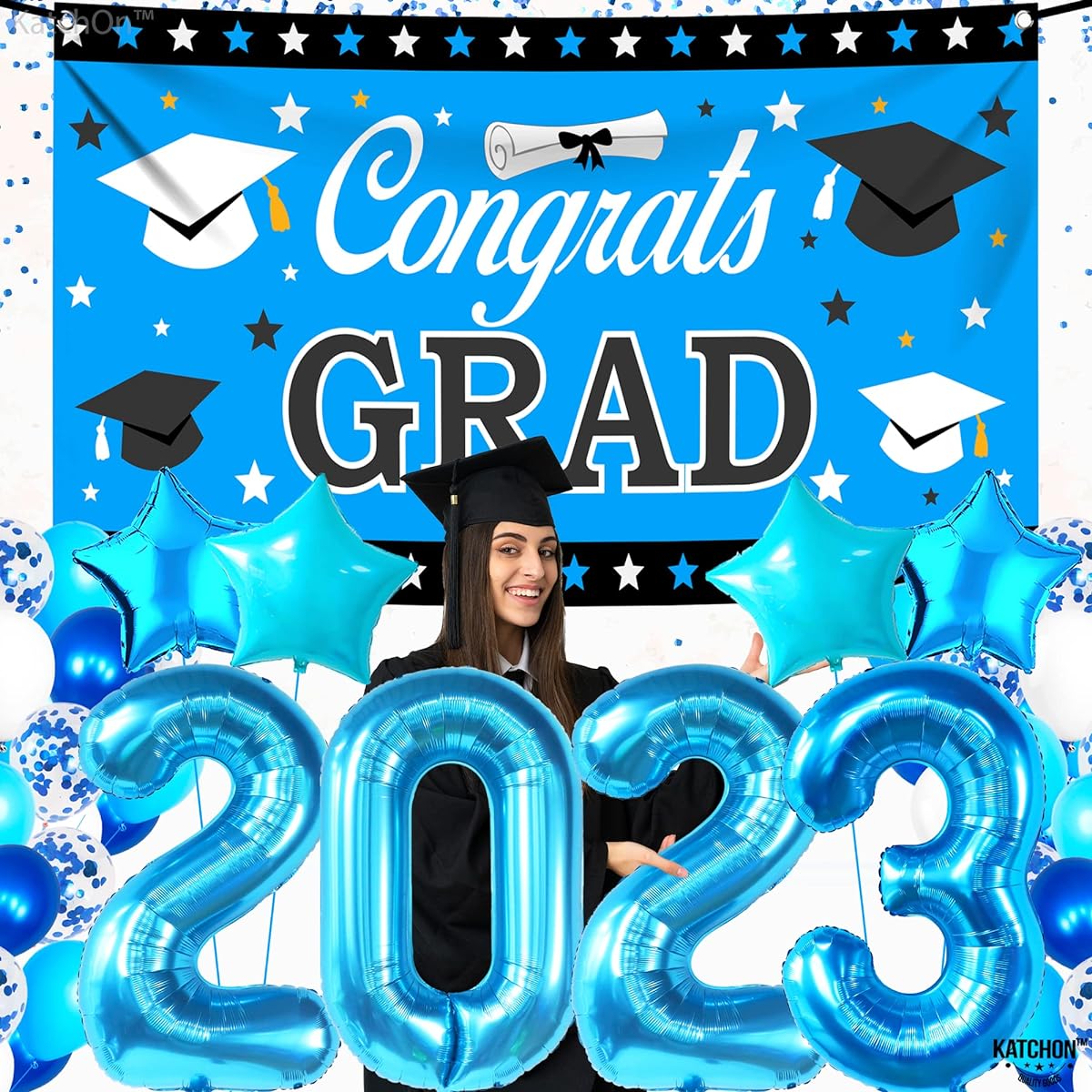 Blue and Black Graduation Decorations 2022 - 42 Pack | Graduation Banner 2022 for Graduation Party Decorations | Blue 2022 Balloons Star, Numbers with Latex Balloons | Class of 2022 Decorations