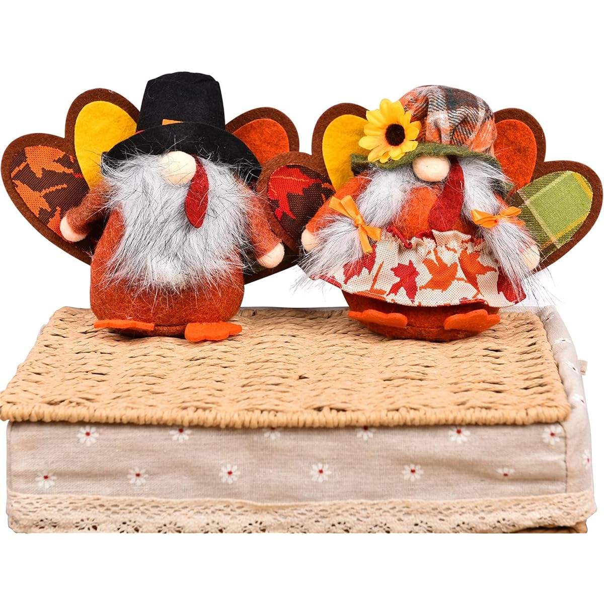 2 Pack Turkey Decor Couple Stuffed Animals Thanksgiving Tabletop Decoration Fall Plush Table Kit Harvest Home Room Decor