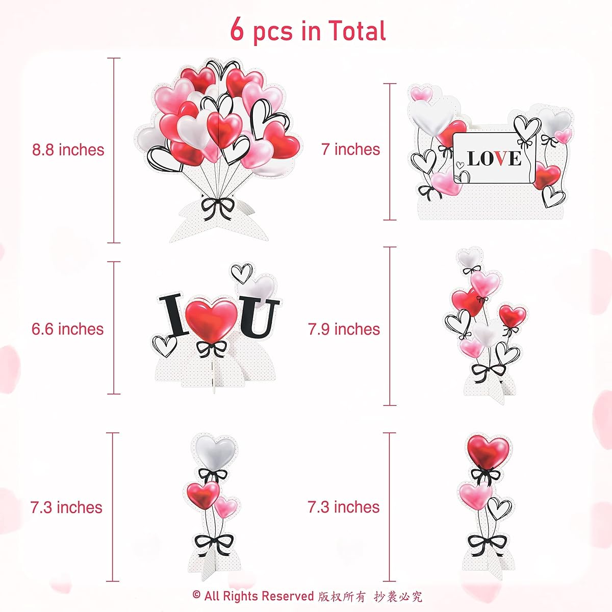 6pcs Love Heart Centerpieces for Table Decoration Valentine's Day Decorations Wedding Engagement Bridal Shower Mother's Day Party Supplies
