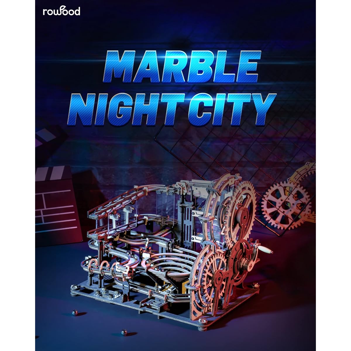RoWood 3D Puzzle for Adults Marble Run Wooden Model Kits for Adults Buildable Christmas Birthday Gifts for Teens Marble Night City