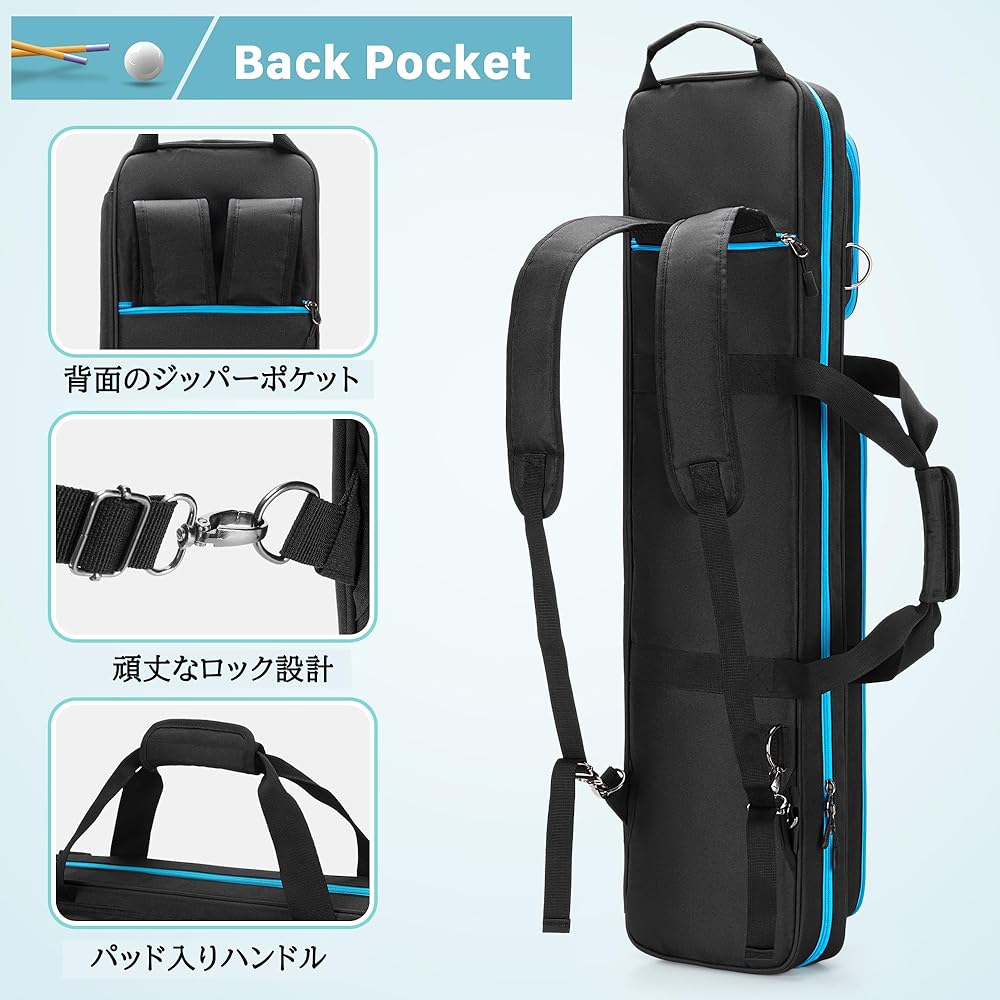 GOBUROS Billiard Cue Case Pool Cue Case Holds 4 Bats and 4 Shafts Pool Cue Bag Pool Cue Case 1/2 Billiard Cue Bag