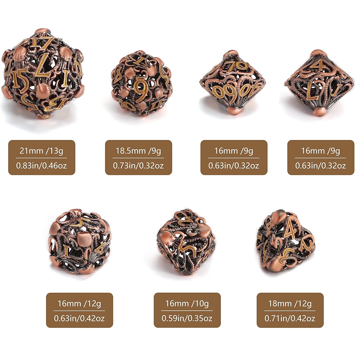 DND Metal Hollow Dice Set Cthulhu Design (with Metal Box) Perfect for DND Dungeons & Dragons Role Playing Game MTG d&d Dice (Cthulhu Design)