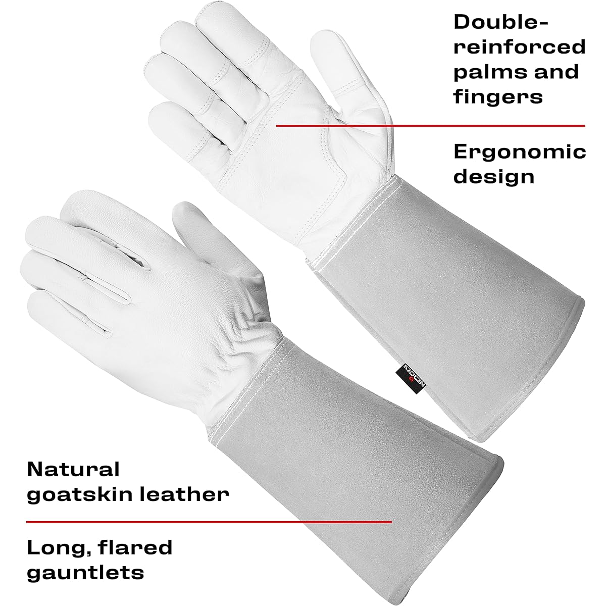 NoCry Leather Gardening Gloves for Men and Women - Thorn-proof Gloves with Extra Long Cuff and Reinforced Palms and Fingertips, Grey, Size S