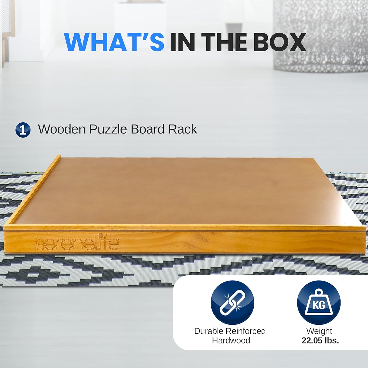 SereneLife Wooden Jigsaw Puzzle Board with 4 Removable Sliding Storage Drawers, Smooth Plateau Fiberboard Work Surface, Reinforced Hardwood for Games/Puzzles, For Kids and Adults