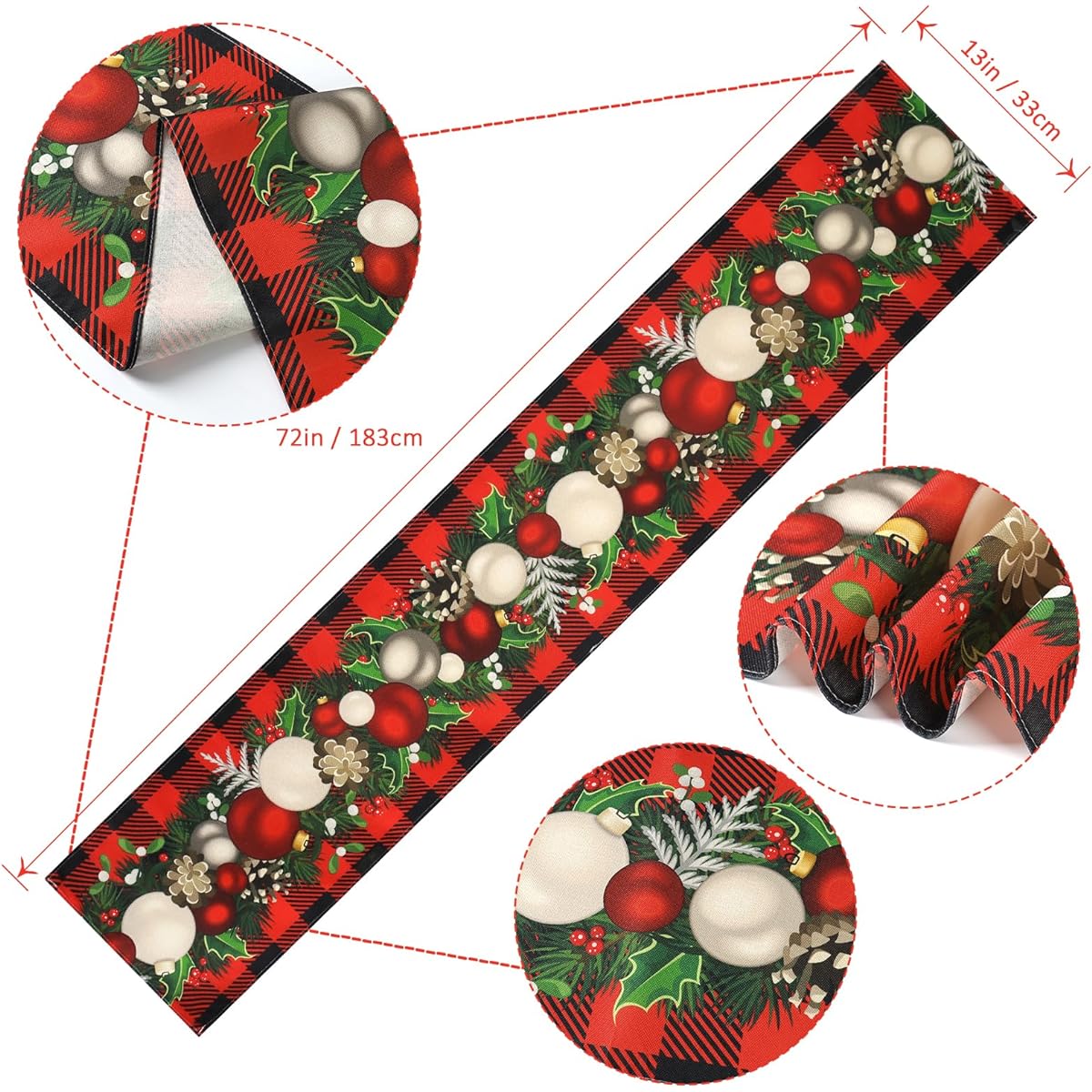 KHOYIME Christmas Table Runner 72 Inch Long Linen Red and Black Buffalo Check Plaid for Table Seasonal Winter Holiday Home Party Decor Kitchen Dining Table Decoration