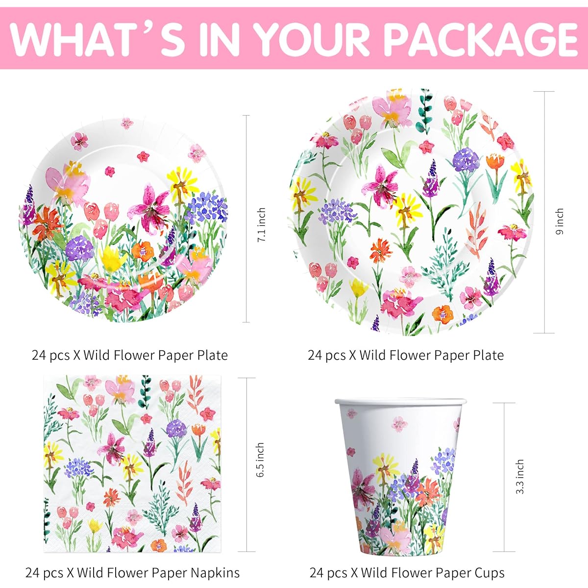 Xigejob Spring/Summer Wildflower Garden Floral Party Plates and Napkins