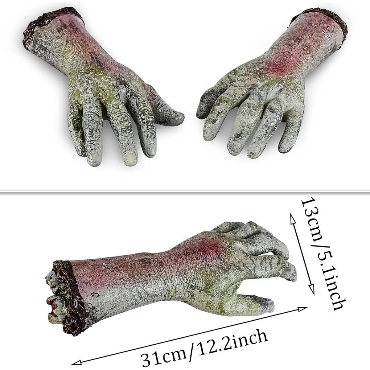 XONOR Halloween Dismemberment Zombie Arm Hand Fake Dead Body Parts Halloween Haunted House Graveyard Decoration 2 Pieces (Gray)