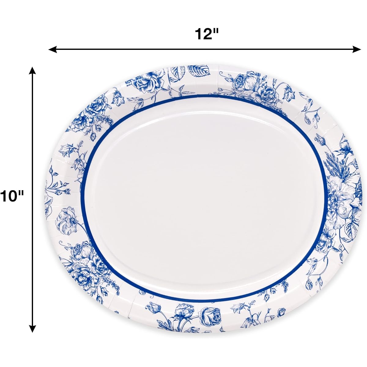 50 Blue Floral Oval Paper Plates 10" x 12" Large Disposable Platters Party Supplies Set Blue & White Flower Design Serving Dishes Trays for Spring Dinner Wedding Party Tableware Supplies Decoration