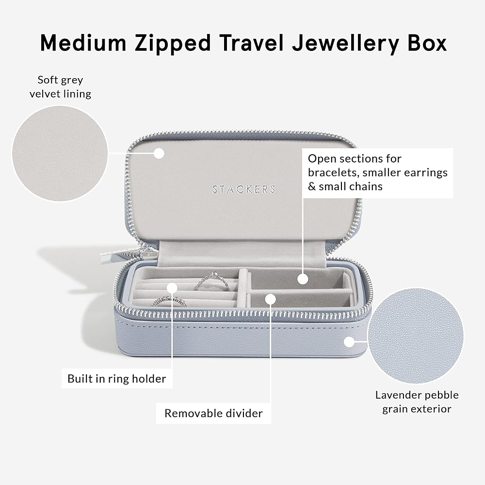 STACKERS LONDON Travel Jewelry Box Portable Accessory Case Carrying Size M (Lavender)