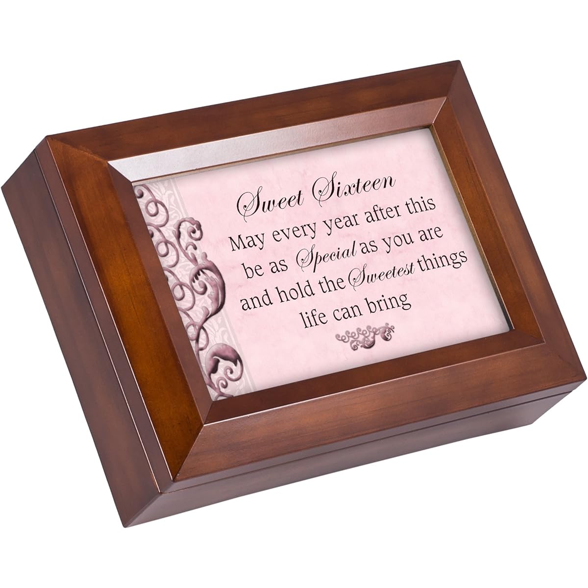 Sweet Sixteen Wood Finish Musical Jewelry Box - Plays Tune You Are My Sunshine