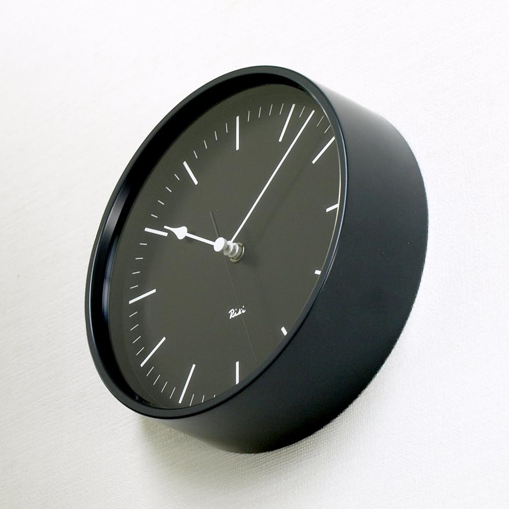 Lemnos Radio Controlled Clock Wall Clock Analog Riki Steel Clock Black Aluminum RIKI STEEL CLOCK WR08-24 BK Lemnos