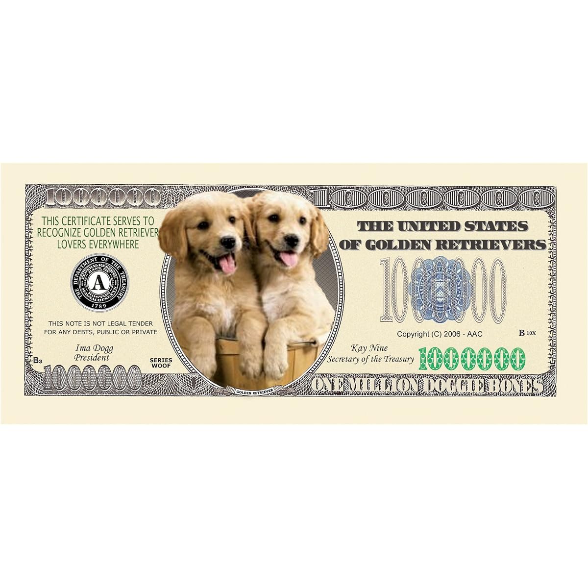 American Art Classics 5 Pack - Golden Retriever Dog Million Dollar Bill - The Best Gift for Golden Retriever Lovers