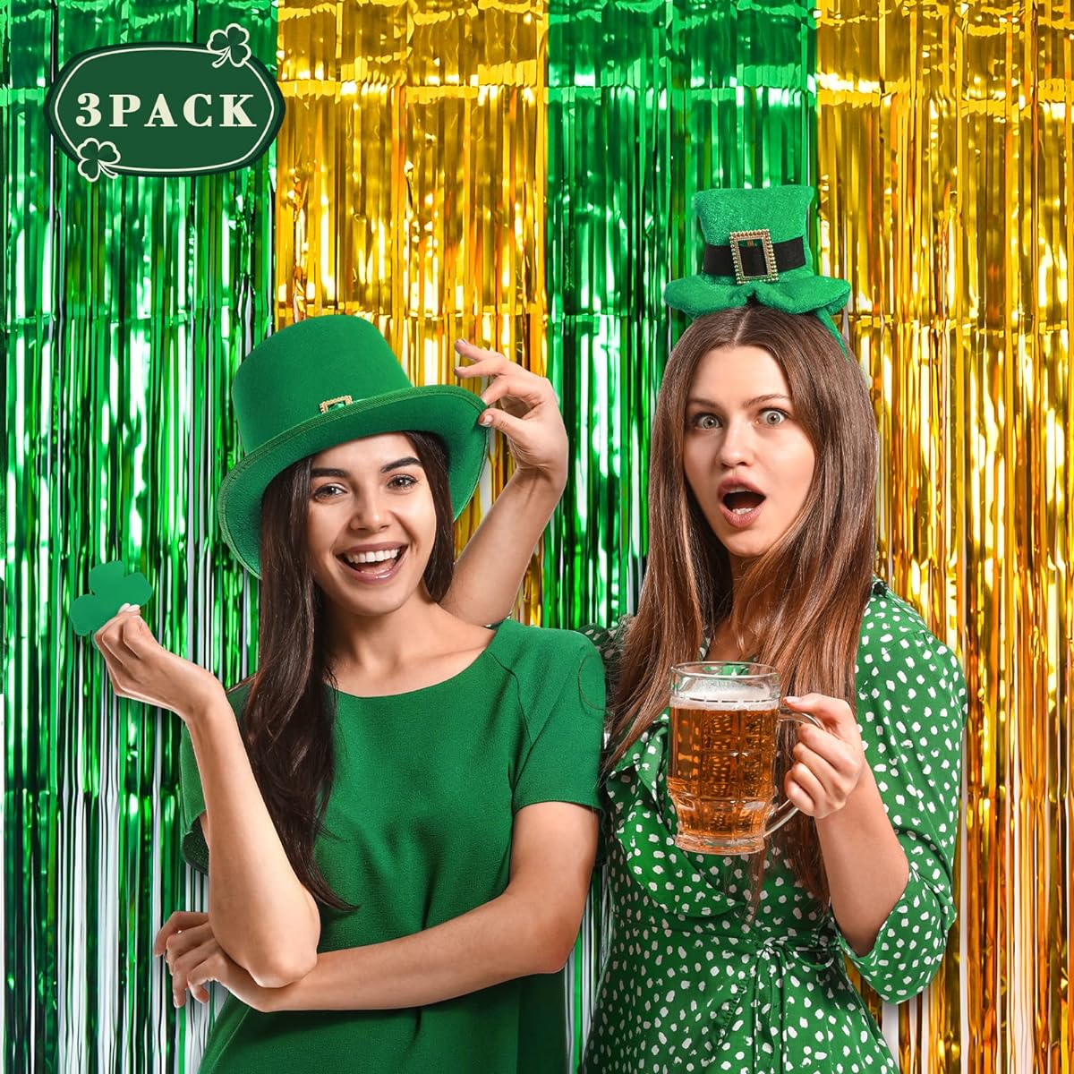 LYUBASA St. Patrick's Day Foil Fringe Curtains St. Patrick's Day Party Decorations 3.3x6.6ft Irish Green Gold Streamers Photo Booth Props Backdrop Decorations for Indoor Outdoor Party Supplies Birthday 3 Pack