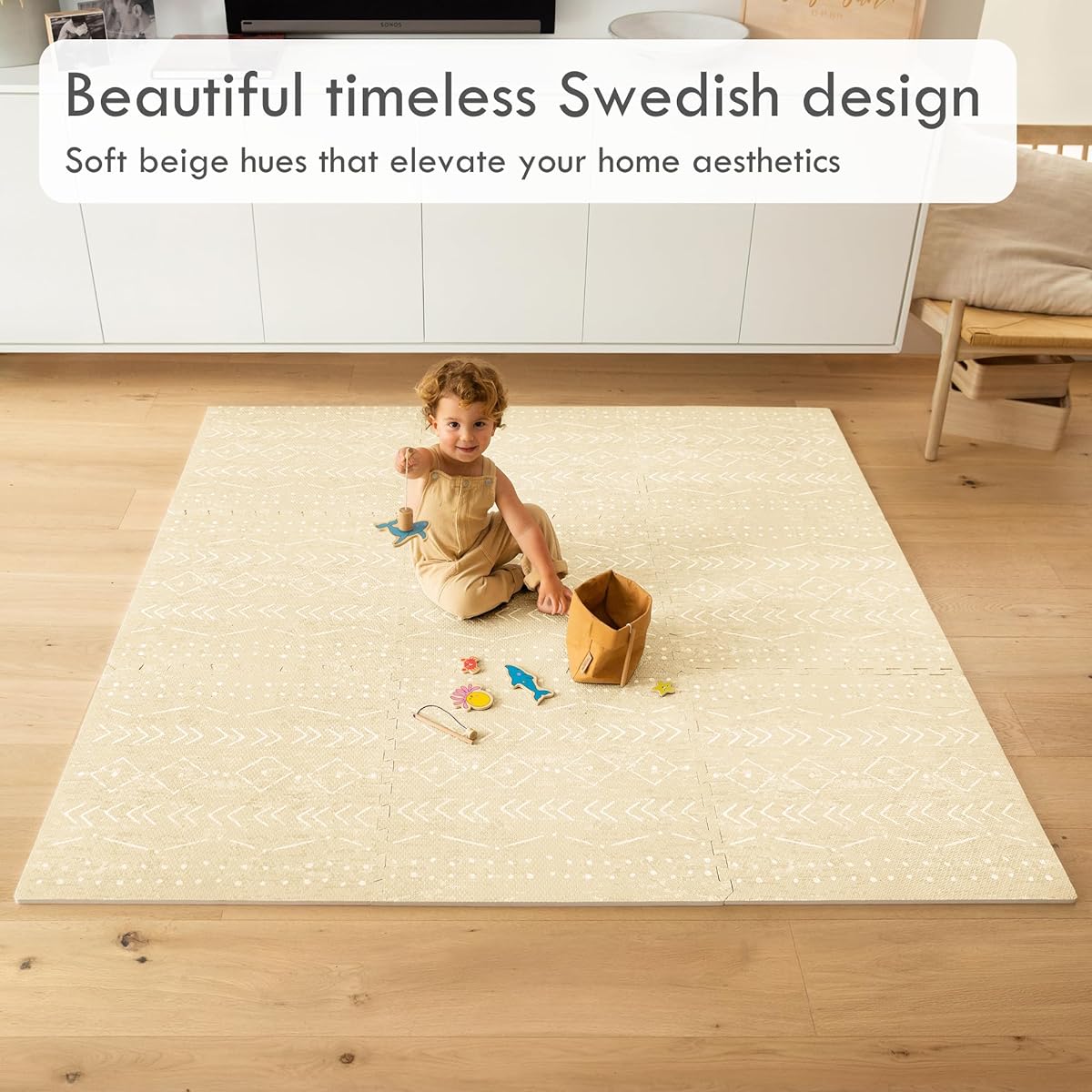 Lillefolk Baby Foam Play Mat - Baby Play Mat Kids Floor Tiles Puzzle Piece Floor Mat - Foam Baby Mat for Floor Play Mat - Baby & Toddler Non Toxic Play Mat Baby Tummy Time Mat 6x6ft Beige