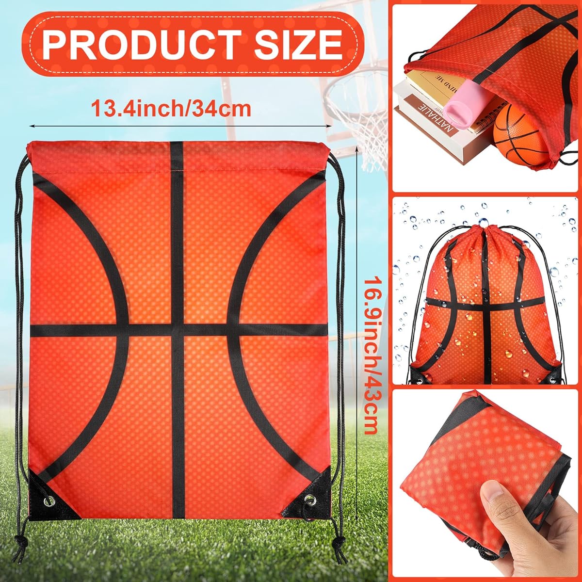 Saintrygo Basketball Party Gift Bags, 24 Pcs Basketball Party Gift Bags Drawstring Backpacks for Kids Basketball Sports Birthday Party Supplies (Basketball Style)