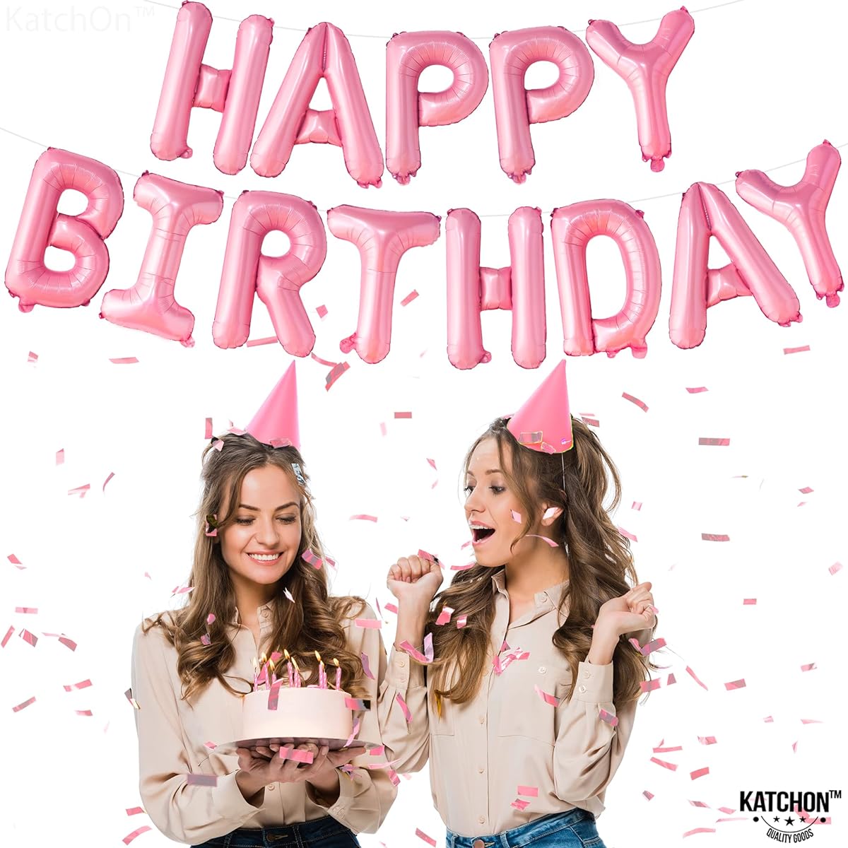 Happy Birthday foil balloon light pink
