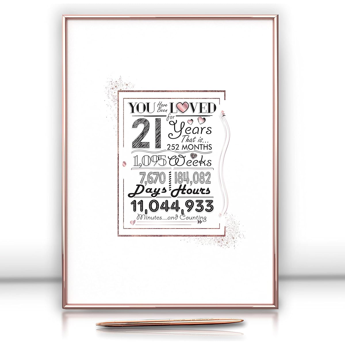 Framed Rose Gold 21st Birthday Decoration Sign Poster for Girls - 21st Birthday Gifts 12"x16" Guest Party Favors Book Alternative - Includes Pen and Wall Hanger - Great Gift for 21 Year Old Women