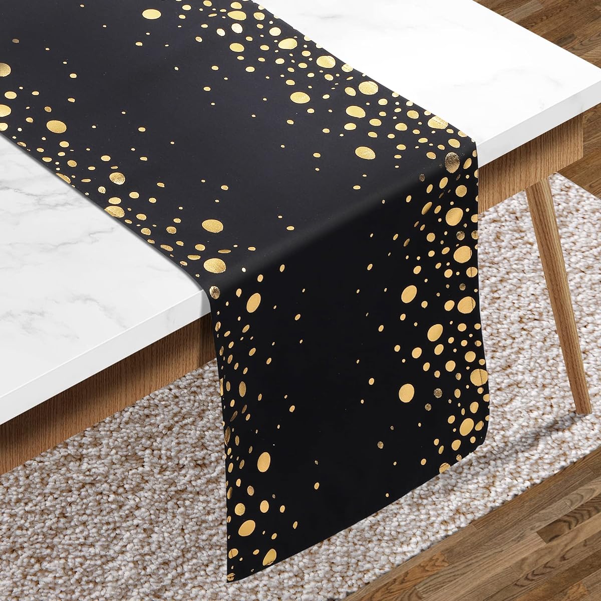 Kiorevy Table Runner Black and Gold 12 x 108 Inch Glittery Dots Table Runner Kitchen Dining Decorations for Wedding Bridal Baby Shower Birthday Party Graduation Holiday Valentine's Day Decor