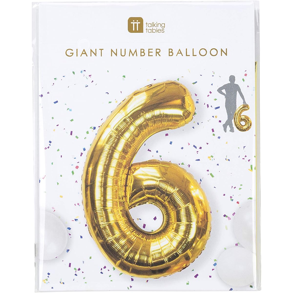 Talking Table Gold Foil Balloon No. 6 Birthday H85cm (with inflating straw).