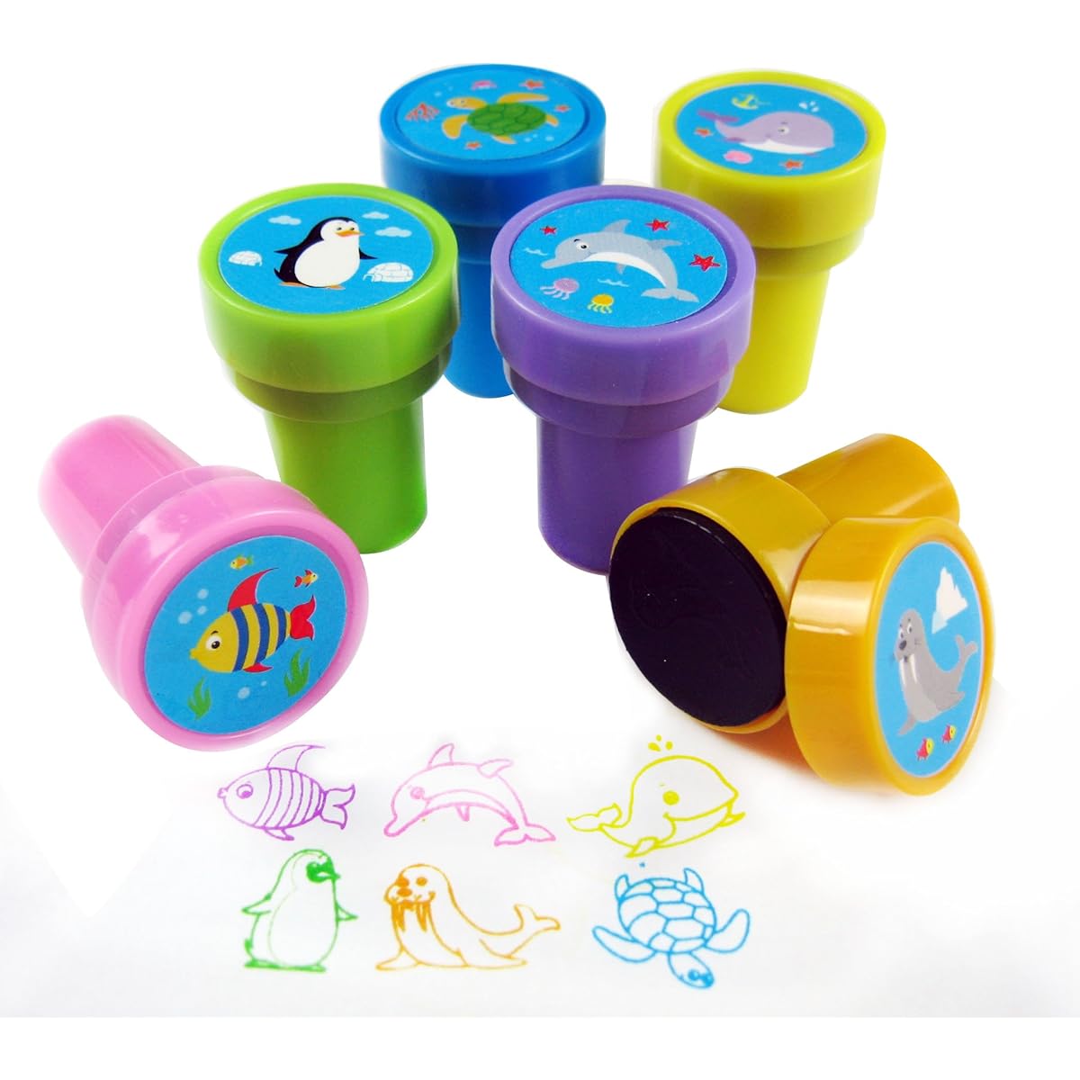 Tiny Mills 24-Pack Sea Creature Stamps for Kids, Blue