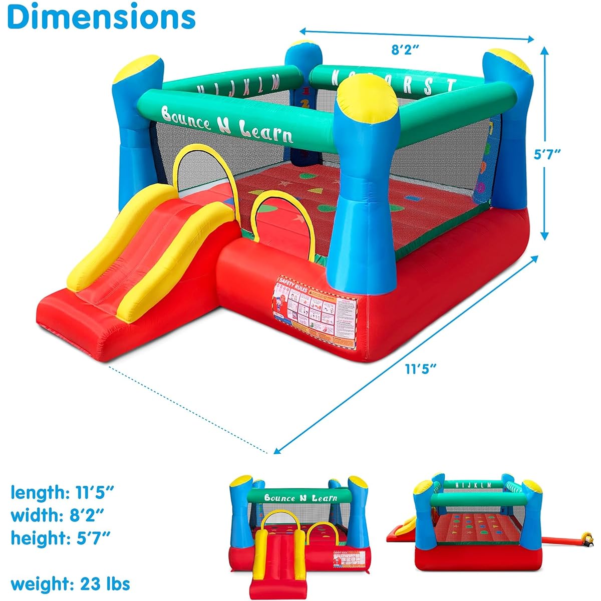 Educational Inflatable Bouncy House for Kids Outdoor Jump and Slide Bounce House with Blower for 3-8 Years Old
