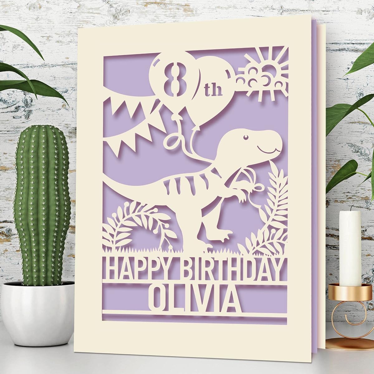 Personalized Birthday Cards for Boy Son Kids Baby Grandson Him Birthday Gift Ideas Cartoon Dinosaur Cards 1st 7th 8th 9th 13th with Envelopes (Lilac Purple)