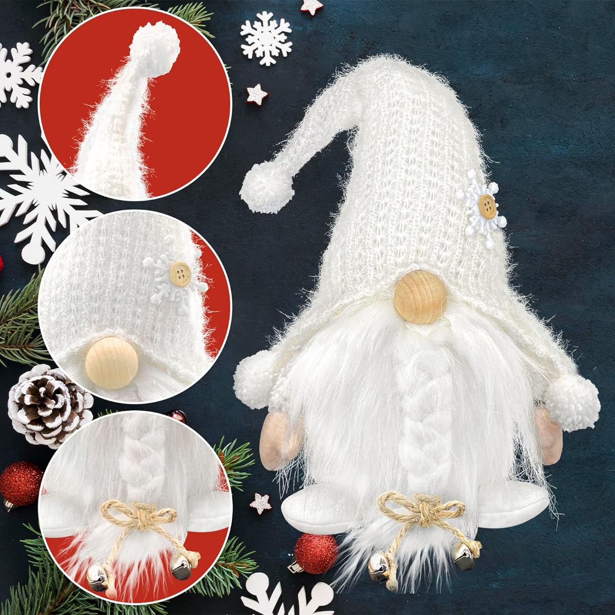 Lovinland Handmade White Gnome Doll Faceless Nordic Snow Gnome Stuffed Animal Scandinavian Swedish Tomte Elf Dwarf Gnome Decoration for Home Holiday Festival 17 Inch