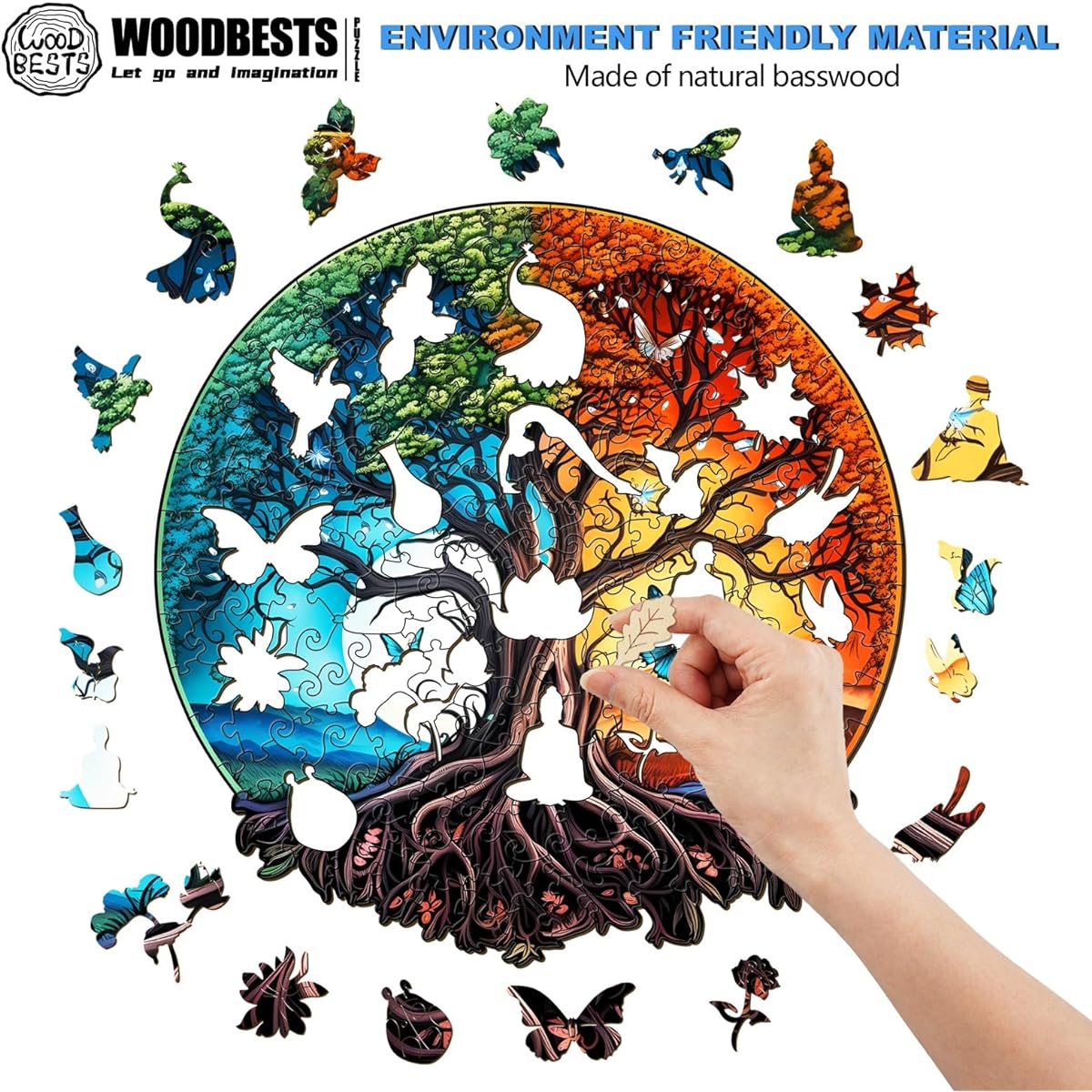 WOODBESTS Wooden Puzzle for Adults Yin Yang Tree of Life Puzzle Large 280 Pieces 13.1" x 13.3" Beautiful Wooden Box Wooden Jigsaw Puzzle Unique Shape Birthday Gift for Adults and Kids Family Game