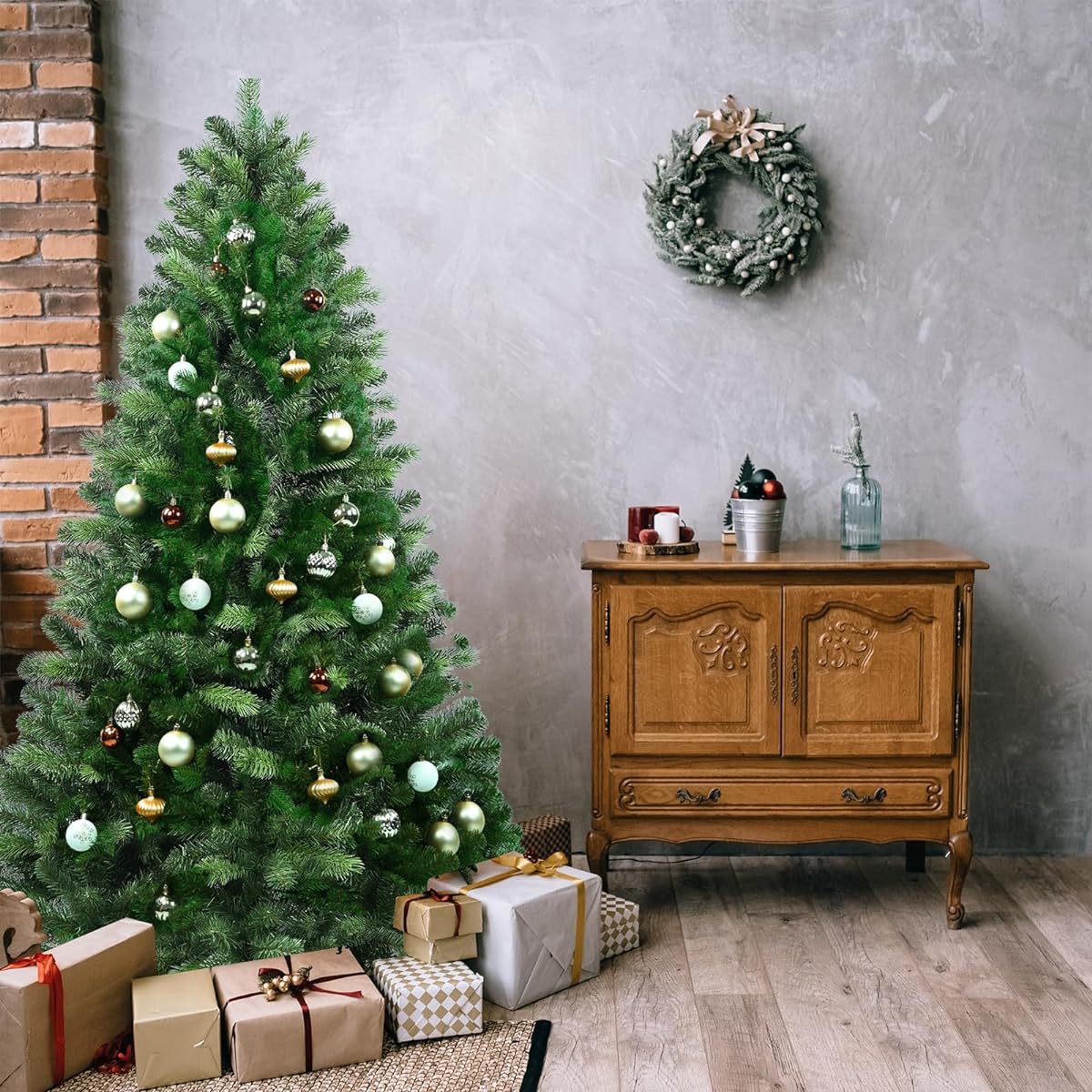 Kadunmina 8ft Artificial PVC Christmas Tree for Home Office Party Decorations, Premium Hinged Spruce Christmas Tree with 1680PVC&PE Branches and Metal Foldable Stand, Easy to Assemble