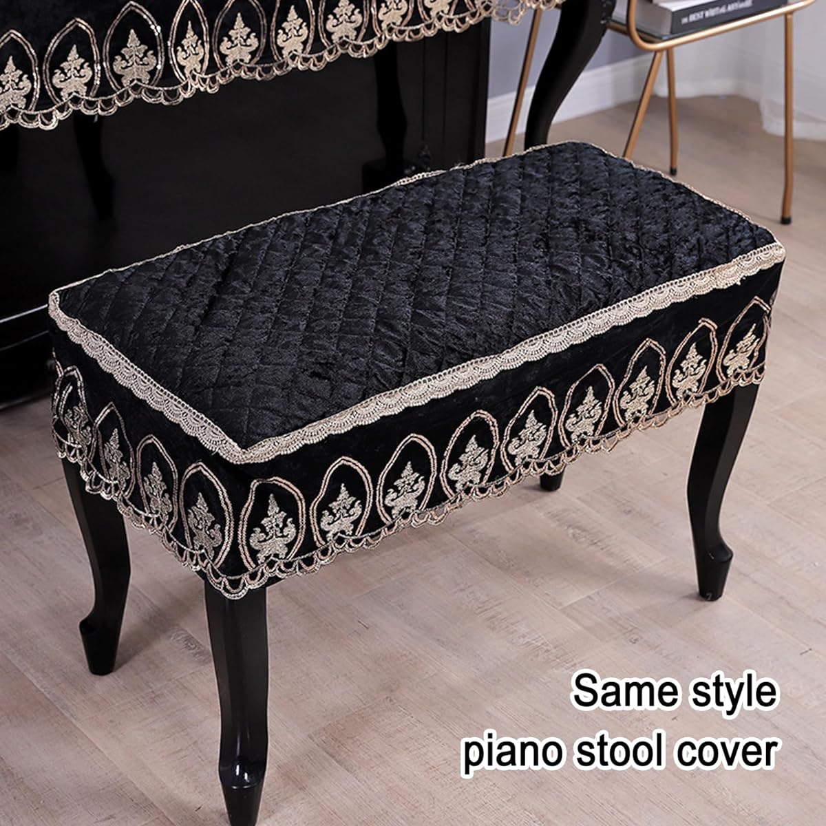 European style piano cover, piano stool cover, piano protective cover 3-piece set, soft, dustproof, machine washable, gift for family, easy to clean