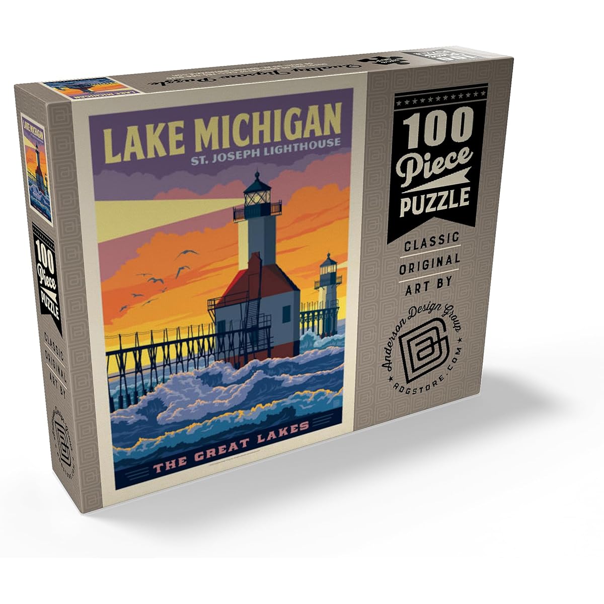 Great Lake: Lake Michigan Vintage Poster - Premium 100 Piece Jigsaw Puzzle for Adults