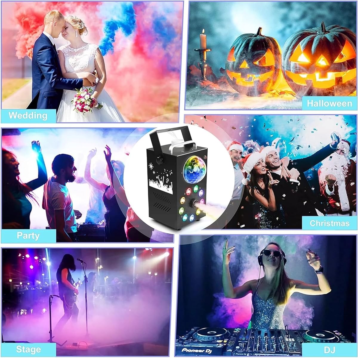 700W Fog Machine, Smoke Machine with 9 RGB LED Lights and Disco Ball, 3-In-1 Fog Stage Effect Machine with Wireless Remote Control, for Party, Wedding, Dance Hall
