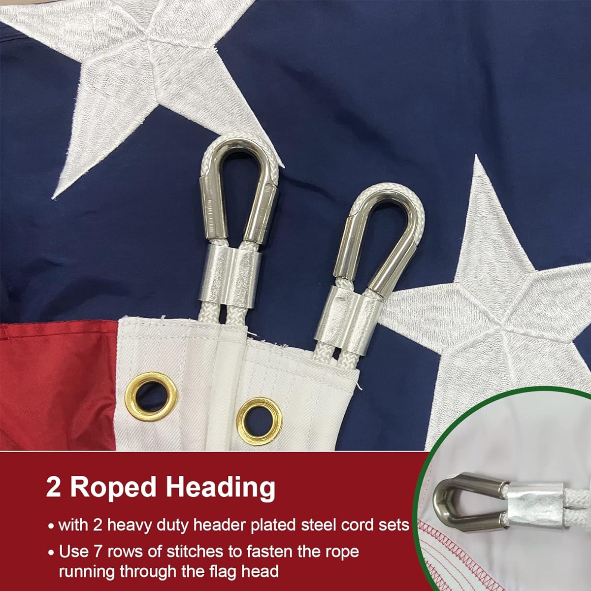 SYII American Flag 15x25ft Outdoor Made in USA Luxurious Embroidered Stars and Rope Headline Double Stitched Stripe Sewing Heavy Duty Nylon Giant Rage USA Flag with Durable Brass Grommets