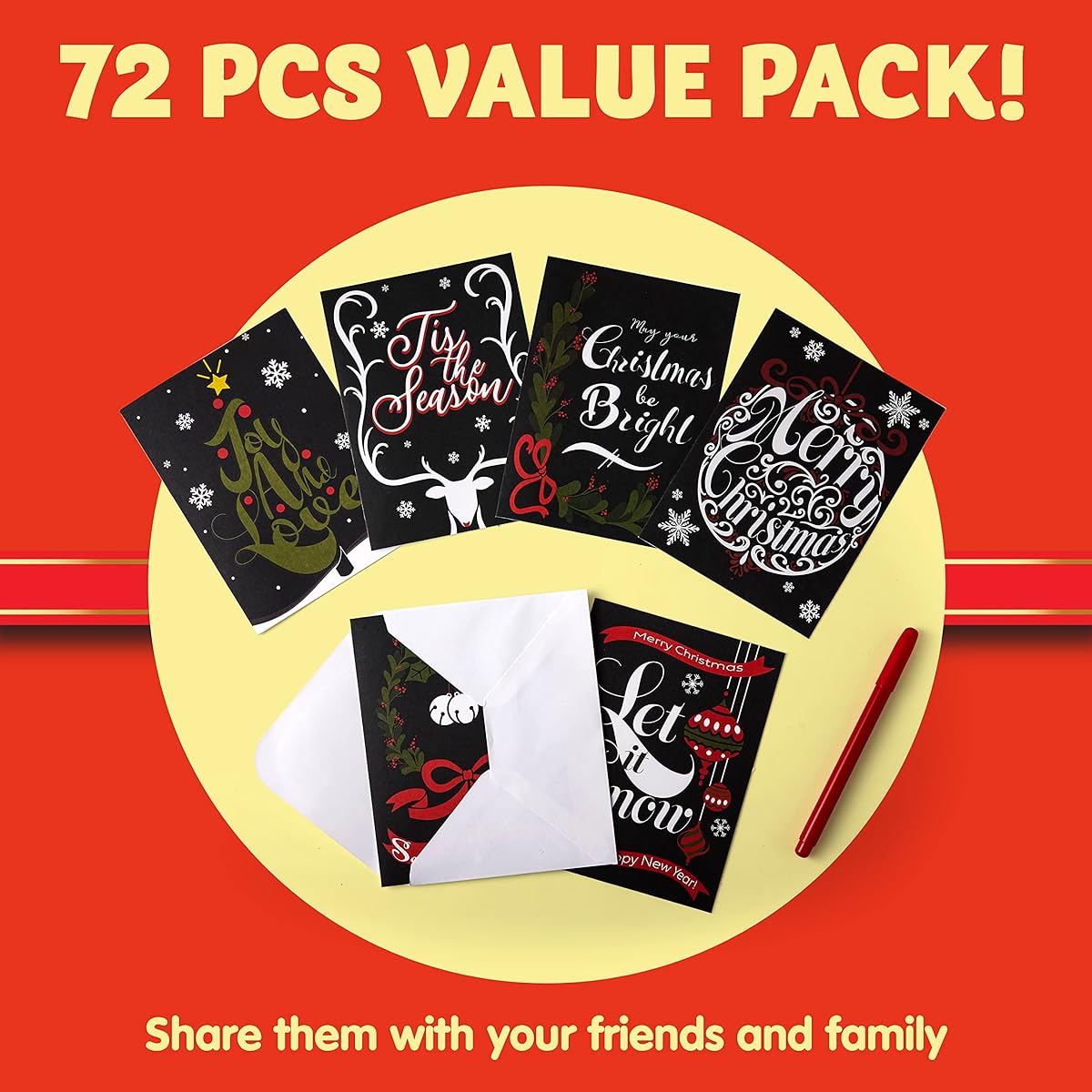 72 Christmas Greeting Cards Black