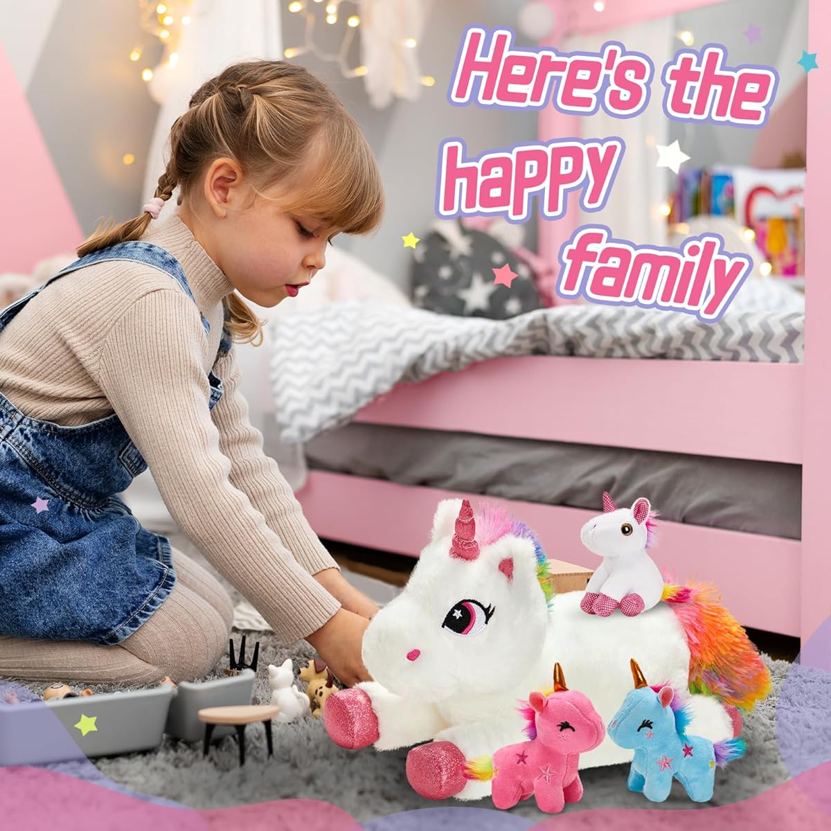 Houwsbaby Unicorn Stuffed Animal, Unicorn Mummy Plush Toy with 3 Baby Unicorns in Belly, Christmas Valentine Birthday Gifts Stuffed Animal Set for Girls Babies Kids 14 Inch